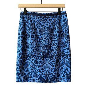 Women's Petite 4P Boden Blue Floral Pencil Skirt Textured Slit